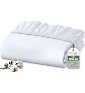 Royale Linens 100% Organic Cotton Fitted Sheet - Percale Weave - Super Soft Deep Pocket Bottom Sh...