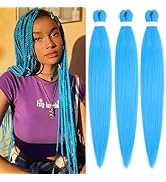 Braiding Hair Pre Stretched (Light Blue, 16inch-3Packs)