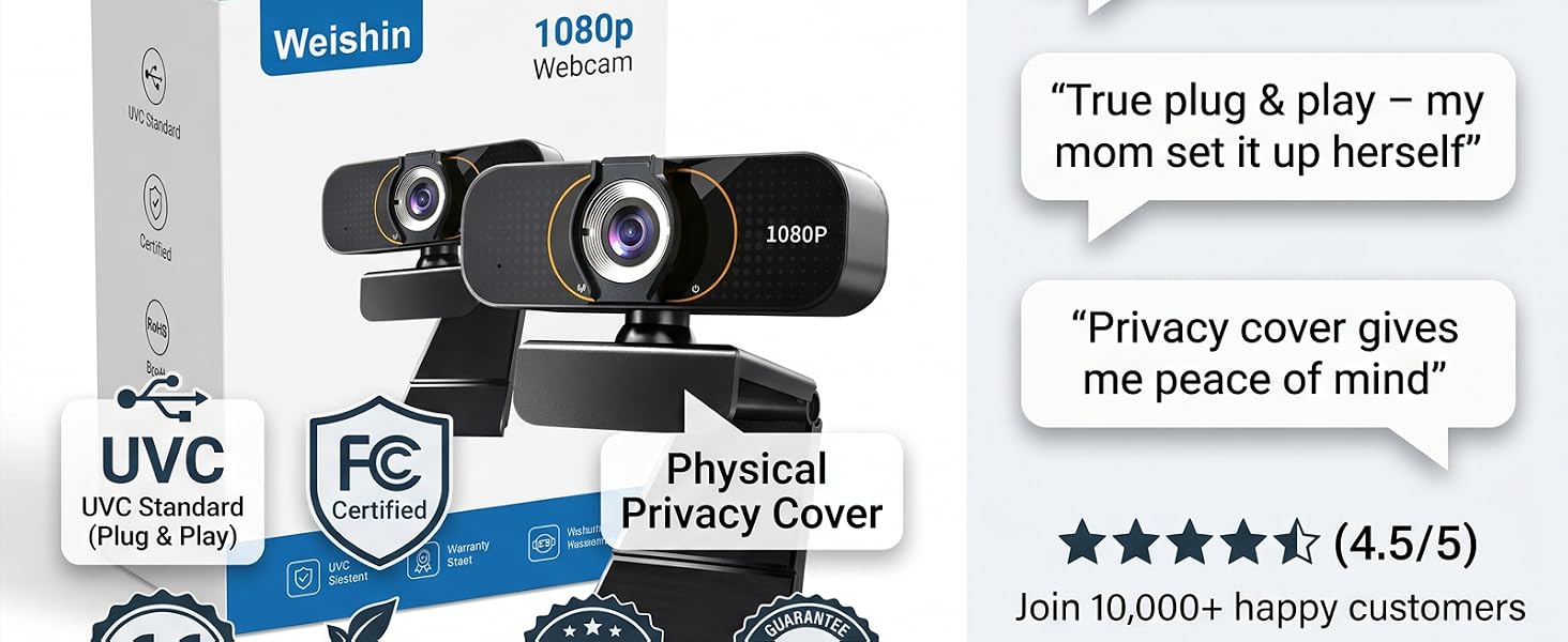 Product box with UVC, FCC, CE. Review tags: no freezing, plug & play, privacy. Add to Cart.