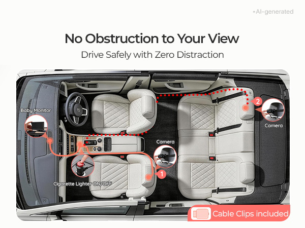 Car baby camera system helps parents stay focused while monitoring rear seat baby