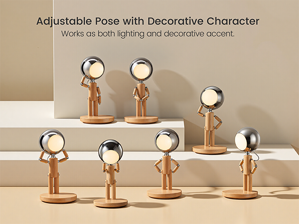 unique table lamp, decorative desk lamp, fun decor, wooden robot lamp, Adjustable Poseable desklamp