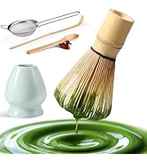 Matcha Whisk Set: Matcha Set with Bamboo Matcha Whisk and Ceramic Holder,Bamboo Scoop+Wooden Spoo...