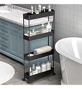 SPACELEAD Slim Storage Cart 4 Tier,Bathroom Organizer Rolling Utility,Mobile Shelving Unit Slide ...