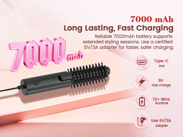 Portable Heated Round Straightener Brush Rechargeable