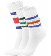 Acomono Retro Striped Slouchy Crew Socks for Men & Women 3 Pairs Cotton Athletic Tube Cushioned C...