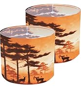PRESSINART 2Pcs Rustic Deer Lamp Shade Large Fabric Lampshades Sunset Forest Animal Printed Linen...