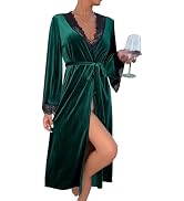 RONGTAI Velvet Robe for Women Long Soft Lace Bathrobe Sexy Nightgown V Neck with Belt Sleepwear S-L