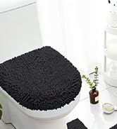 BYSURE Black Bathroom Rugs Sets 3 Piece with Toilet Lid Cover Non Slip Extra Absorbent Plush Chen...
