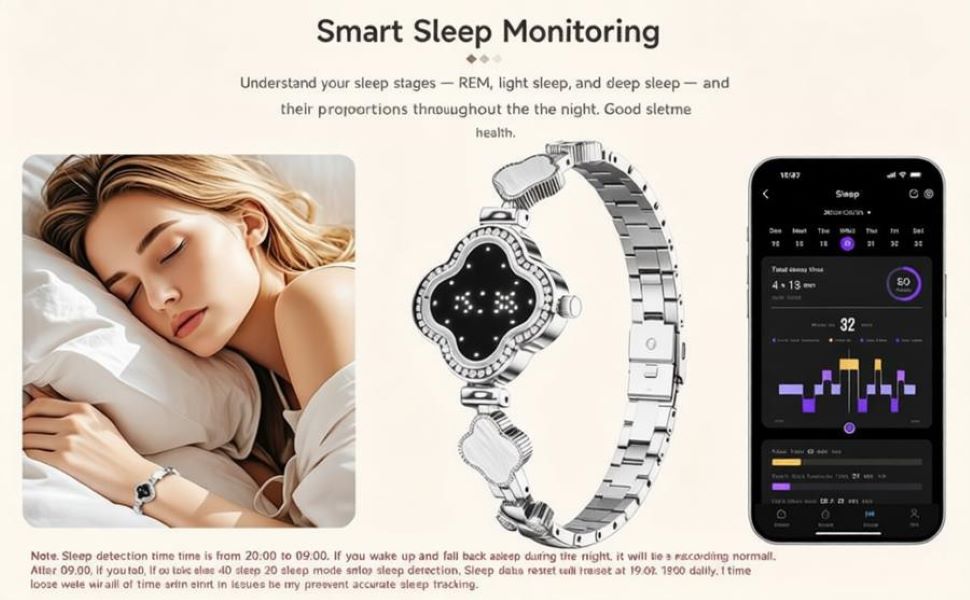 Women four leaf clover smart bracelet with automatic sleep stage tracking sync to mobile app