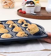 Vnray Mini Silicone Muffin Pan with Metal Frame, Non Stick Silicone Cupcake Pan with Handles 24 C...