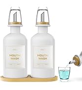 2PCS White Glass Mouthwash Dispenser for Bathroom Countertop – 14oz/410ml Refillable Mouthwash Co...
