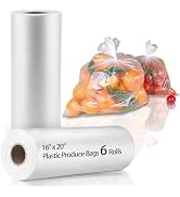PAPRMA 16 x 20” Food Storage Bags 6 Rolls, Clear Plastic Produce Bags for Vegetable Food Fruit Br...