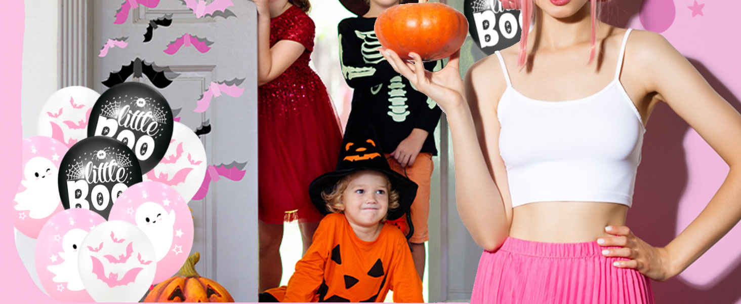 Halloween decorations birthday horror balloons black spider web white balloon ghost boo bats pink