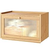 kiplant Large Bread Box for Kitchen Counter, Bamboo Bread Storage Container with Wavy Arcylic Tra...