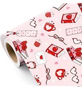 WRAPAHOLIC Valentines Day Wrapping Paper Roll - Mini Roll - 17 Inch x 16.5 Feet - Pink Love Heart...