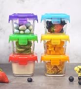ARSUK Baby Glass Food Storage Containers 6pcs x 150ml Square Airtight BPA-Free Plastic Locking Li...