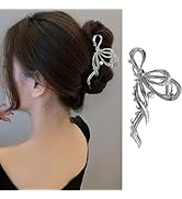 Metal Sliver Hair Claw Clips Ribbon Bow Hair Clips with Pearl Design Large No Slip Hair Barrette ...