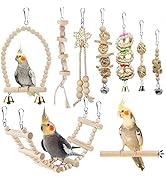 Bird Parrot Swing Toys, Chewing Standing Hanging Perch Hammock Climbing Ladder Bird Cage Toys for...