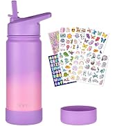 mininoo Kids Water Bottle for School, 16oz Stainless Steel Insulated Water Bottle Kids with Straw...