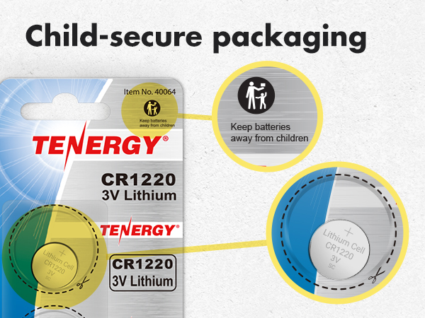 Keep batteries away from children, child-secure packaging
