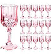 Ciaell 24PCS Pink Plastic Wine Glasses - 7 Oz Plastic Goblets for Party - Pink Vintage Drinking G...