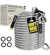 Lefree 100ft Metal Garden Hose - Heavy Duty 304 Stainless Steel Flexible Water Hose, No Kinks & L...