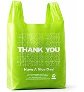 YoYoRain 100 Pack “Thank You” T-Shirt Bags – Green Plastic Shopping Bags with Handles, for Retail...