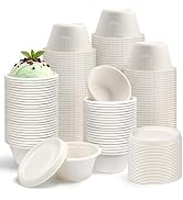 Vmiapxo 100 Sets 2 oz Natural Bagasse Fiber Condiment Cups with Lids, White | Compostable Sauce C...