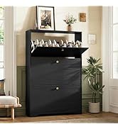 Nicetree Shoe Cabinet with 3 Flip Drawers, Narrow Shoe Organizer Cabinet, Freestanding Shoe Rack ...