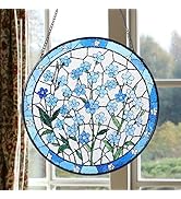 SITUMEIZI Stained Glass Window Hanging, Forget Me Not Flower Glass Panel Suncatcher, Window Decor...