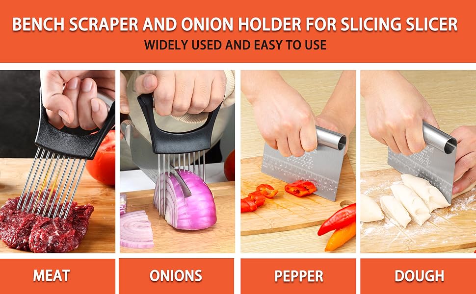Bench Scraper Dough Cutter Onion Holder Slicing Chopper Protective Cover Handle Stainless Steel
