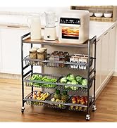 Cinati 4-Tier Utility Kitchen Cart with Wood Top, 29" L Kitchen Storage Cart with 8 Baskets & Han...