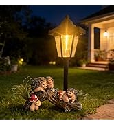 Hedgehog Stump Statue Outdoor Solar Garden Decor for Outside Lawn Yard Patio, Home Office Valenti...