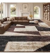 Mugorn Modern Geometric Living Room Rug, Soft Large 9x12 Area Rug | Multi Brown Rockwood Room Dec...