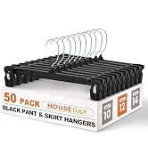 HOUSE DAY Black Pants Hangers 50 Pack, 12 Inch Skirt Hangers with Non-Slip Big Clips and 360° Swi...