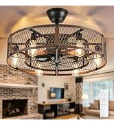 Depuley Outdoor Ceiling Fan with Light: 26" Caged Ceiling Fans with Remote App Control for Patio ...