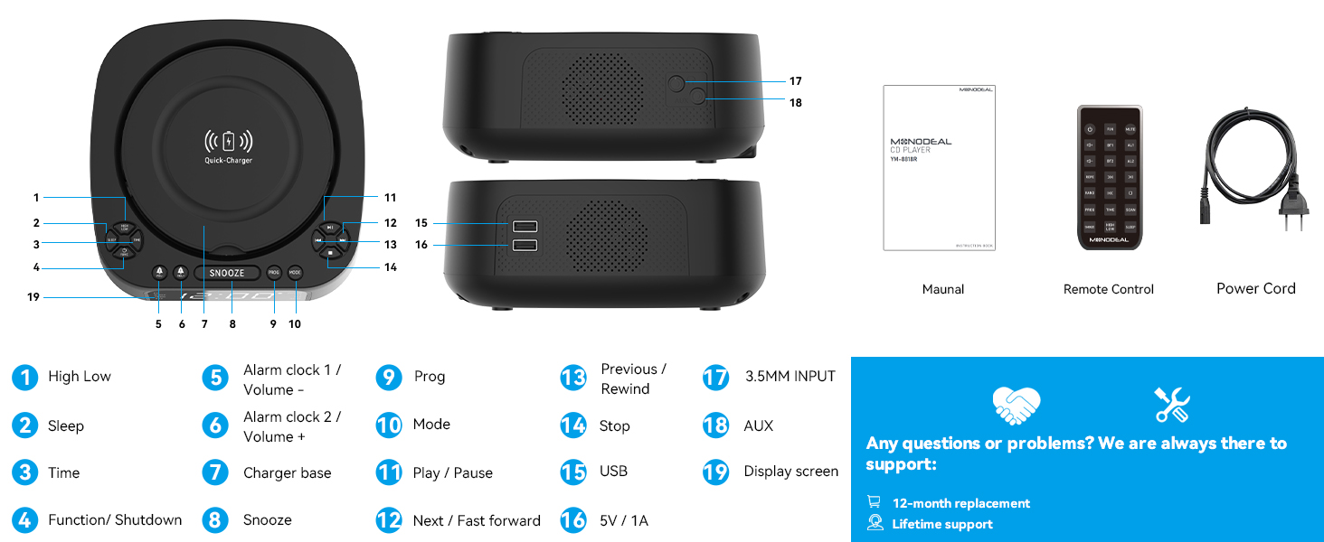 MONODEAL CD player with Sleep Timer