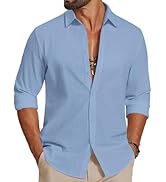 COOFANDY Men's Casual Button Down Shirts Long Sleeve Cotton Beach Wedding Shirt Summer Linen Shir...