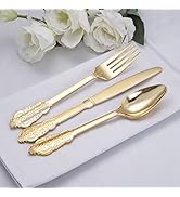 NOCCUR 180PCS Gold Plastic Cutlery Set - Gold Plastic Silverware Disposable - Include 60 Forks, 6...