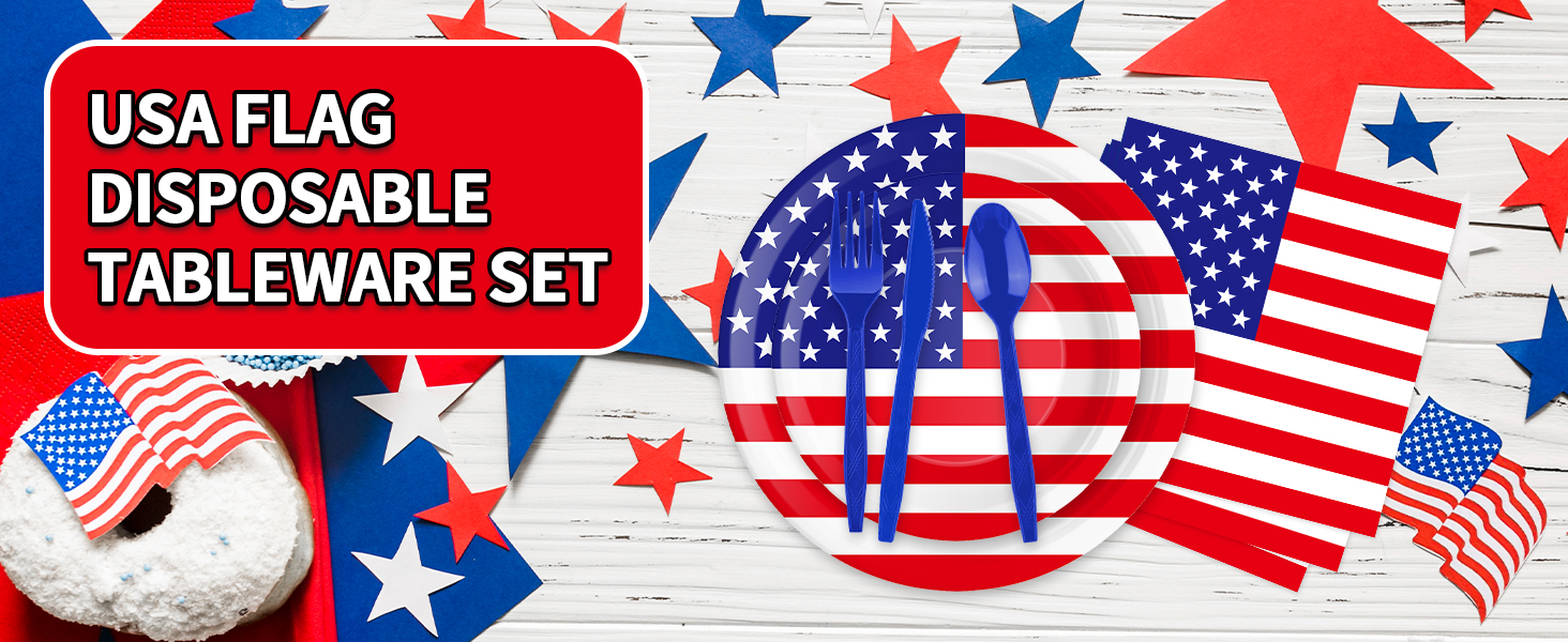 USA Flag Disposable Tableware Set
