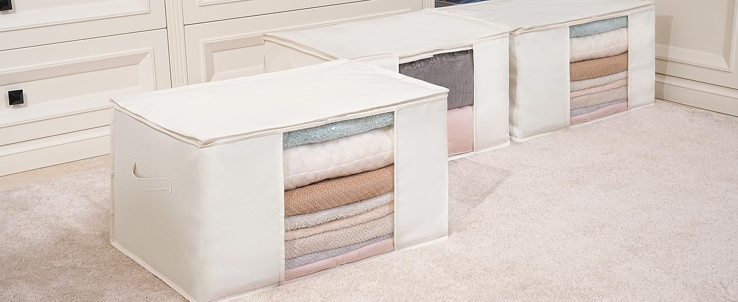 fabric storage bags in bedroom