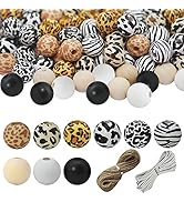 ZHFMLY 200pcs 16mm Animal Printed Round Beads Natural Wooden Beads with Cow Leopard Zebra Giraffe...