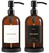 Kitchen Soap Dispenser Set – 16.8oz/500ml Glass Hand and Dish Soap Dispenser with Stainless Steel...