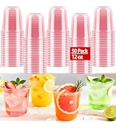 50 Pcs Pink Plastic Cups Disposable - 12 oz Stemless Wine Glasses Pink Party Cups Cocktail Clear ...