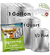 75pcs Mylar bags for Food Storage - Extra Thick 10 Mil - Gallon/Quart/Pint - Mylar Bags with Oxyg...