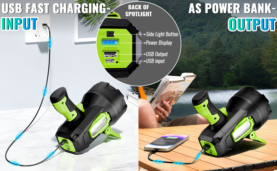 Rechargeable Spotlight Super Bright Handheld LED Flashlight High Lumens Powered Large Searchlight