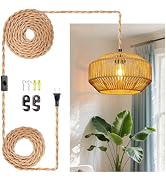 LUCORUSC Hanging Light Ceiling Lamp Pendant Lights Rattan Hanging Lamp with Plug in Cord for Livi...