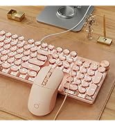 EWEADN Wired Typewriter Keyboard and Mouse Combo, Typewriter Style Mechanical Keyboard,104 Keys B...