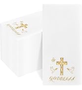Joyido 50 Pack Cross Paper Napkins - Baptism Napkins Disposable - Gold Cloth-Like Feel Dinner Pap...