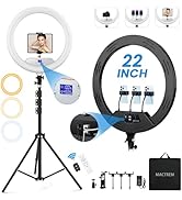 22'' Ring Light with 75'' Tripod Stand, LED Display/2 USB Ports/6500K Dimmable Ring Light for ipa...